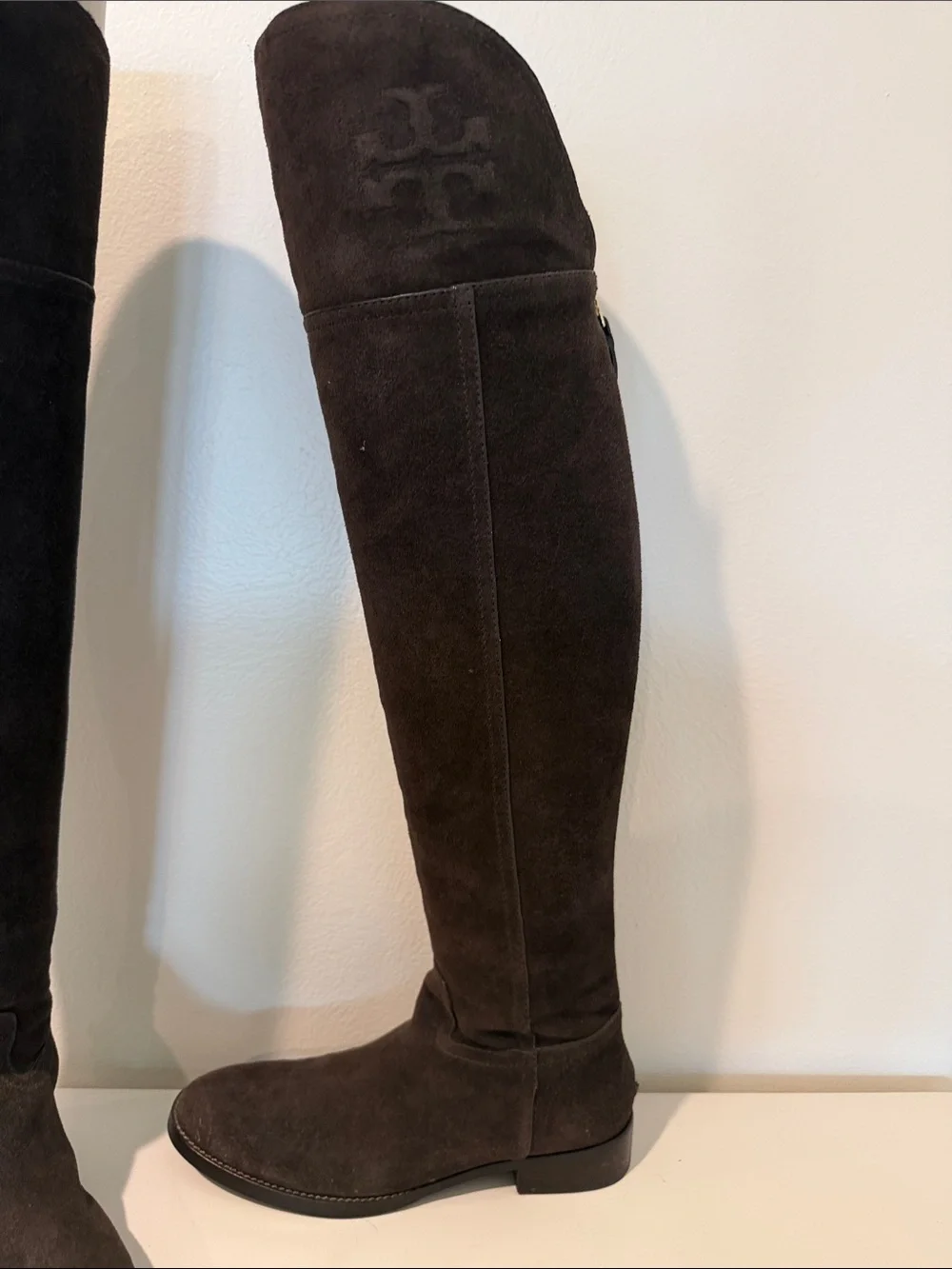 Over-the-Knee Suede Riding Boots in Dark Brown